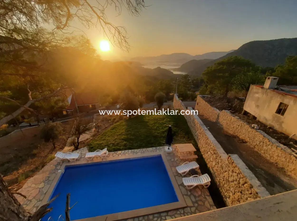 Muğla Dalyan Gökbelde Sea And Lake View, Swimming Pool, Furnished Stone House For Rent